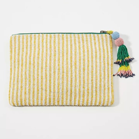 Anthropologie Purse NATHALIE LETE Pouch LEOPARD Cat Tassel BEADED Handbag NWT - Picture 2 of 7